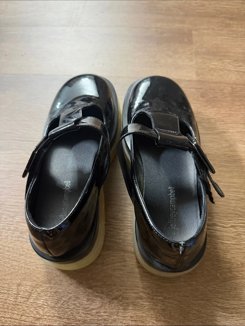 Jeffrey Campbell Patent Mary Jane Platform Shoe in Black with Cream Sole 8.5